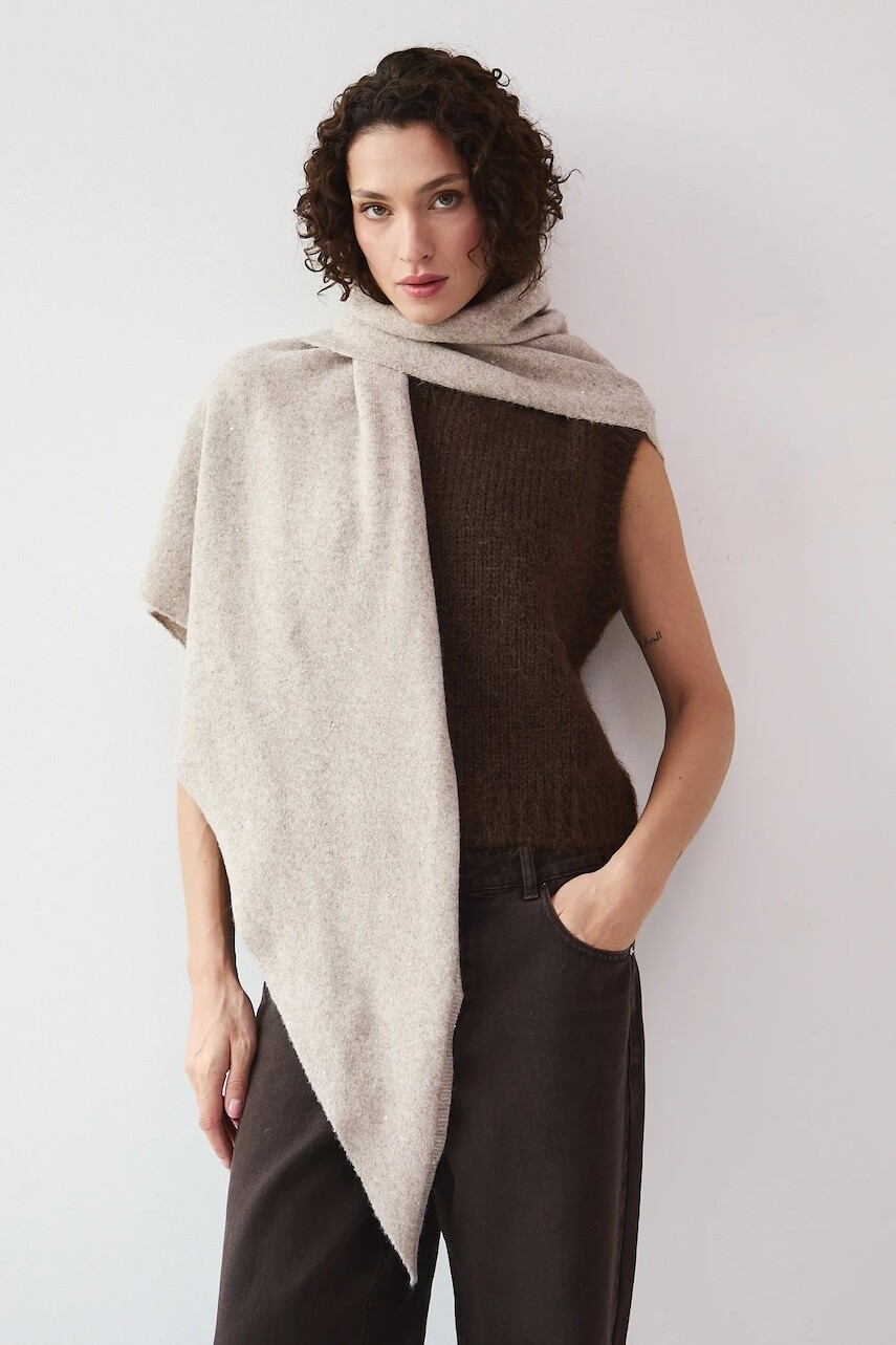 Šál s prímesou vlny Medicine béžová farba, s nášivkou