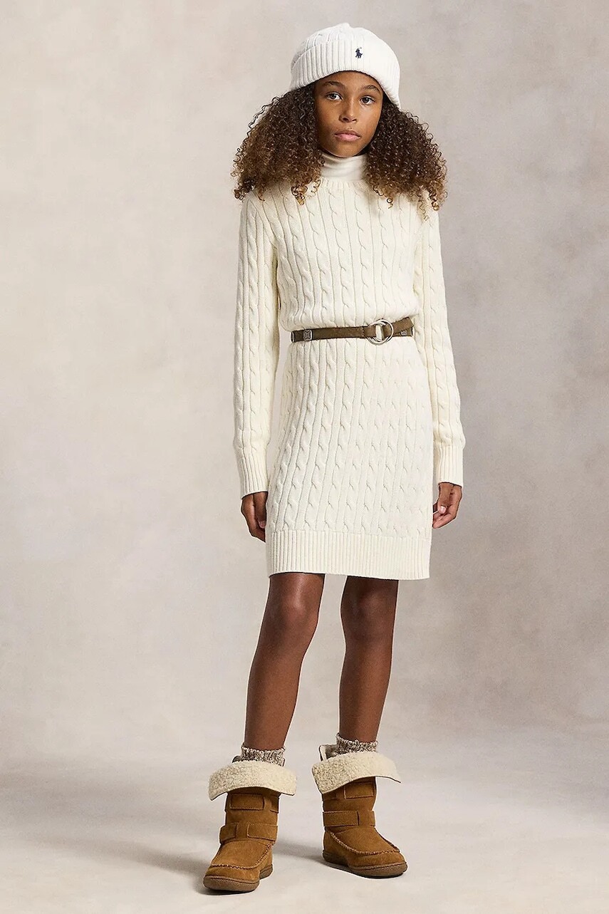 Dievčenské bavlnené šaty Polo Ralph Lauren béžová farba, mini, priliehavé, 313978860001