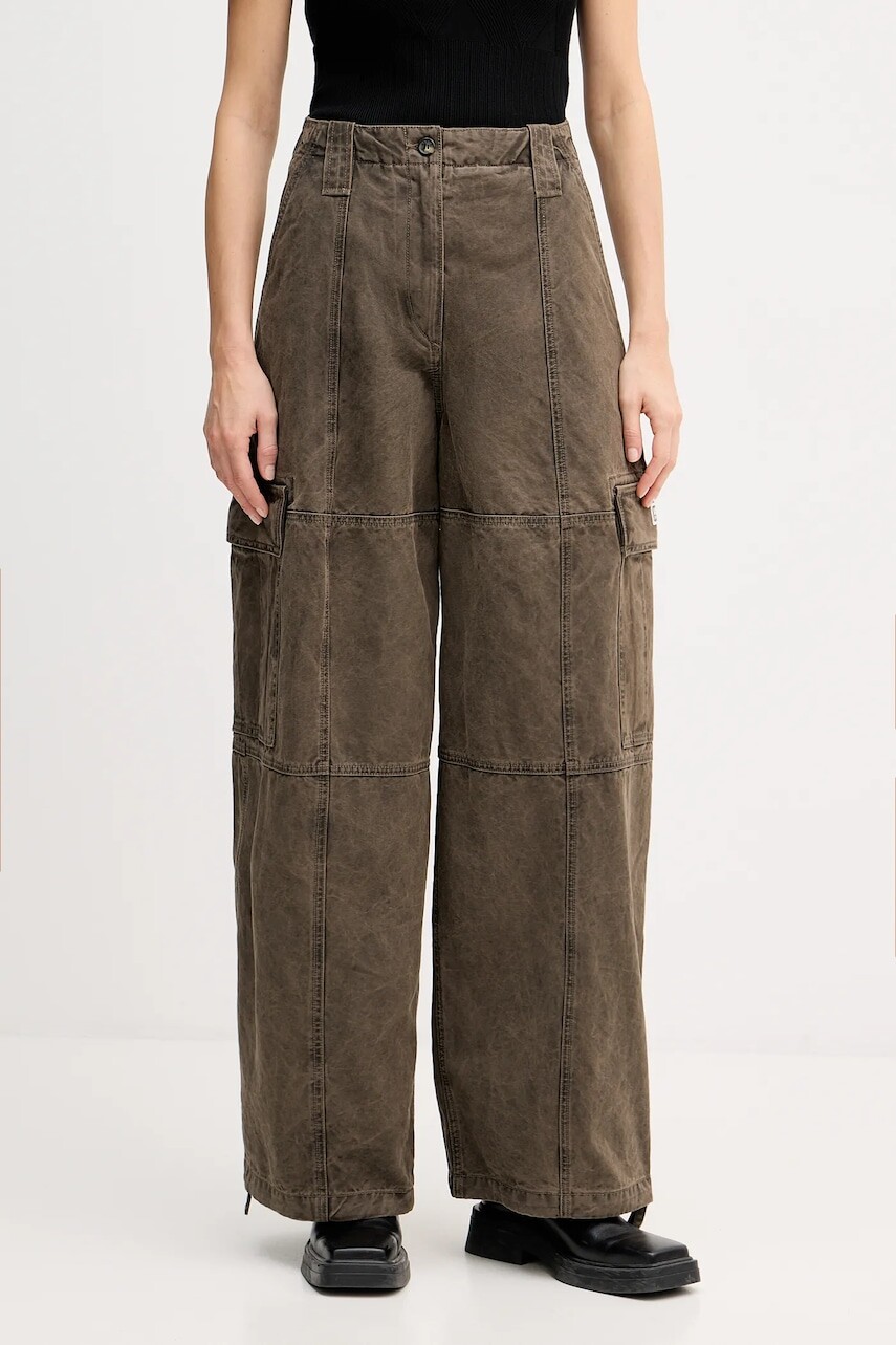Bavlnené nohavice Kenzo Dyed Canvas Cargo Pants hnedá farba, široké, vysoký pás, FE62PA0909GK.92