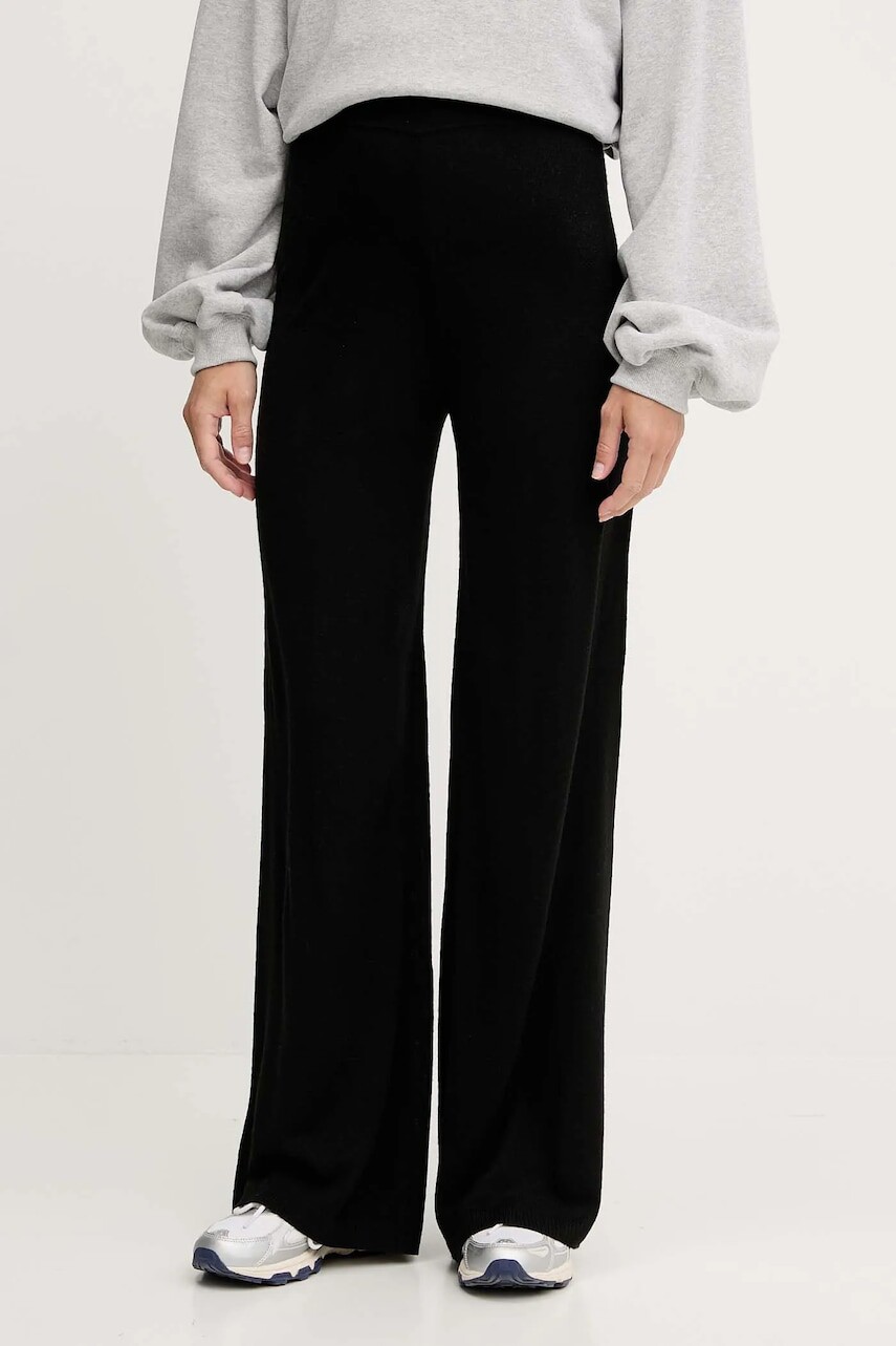 Nohavice s prímesou vlny EA7 Emporio Armani čierna farba, široké, vysoký pás, AF17576.7W000778