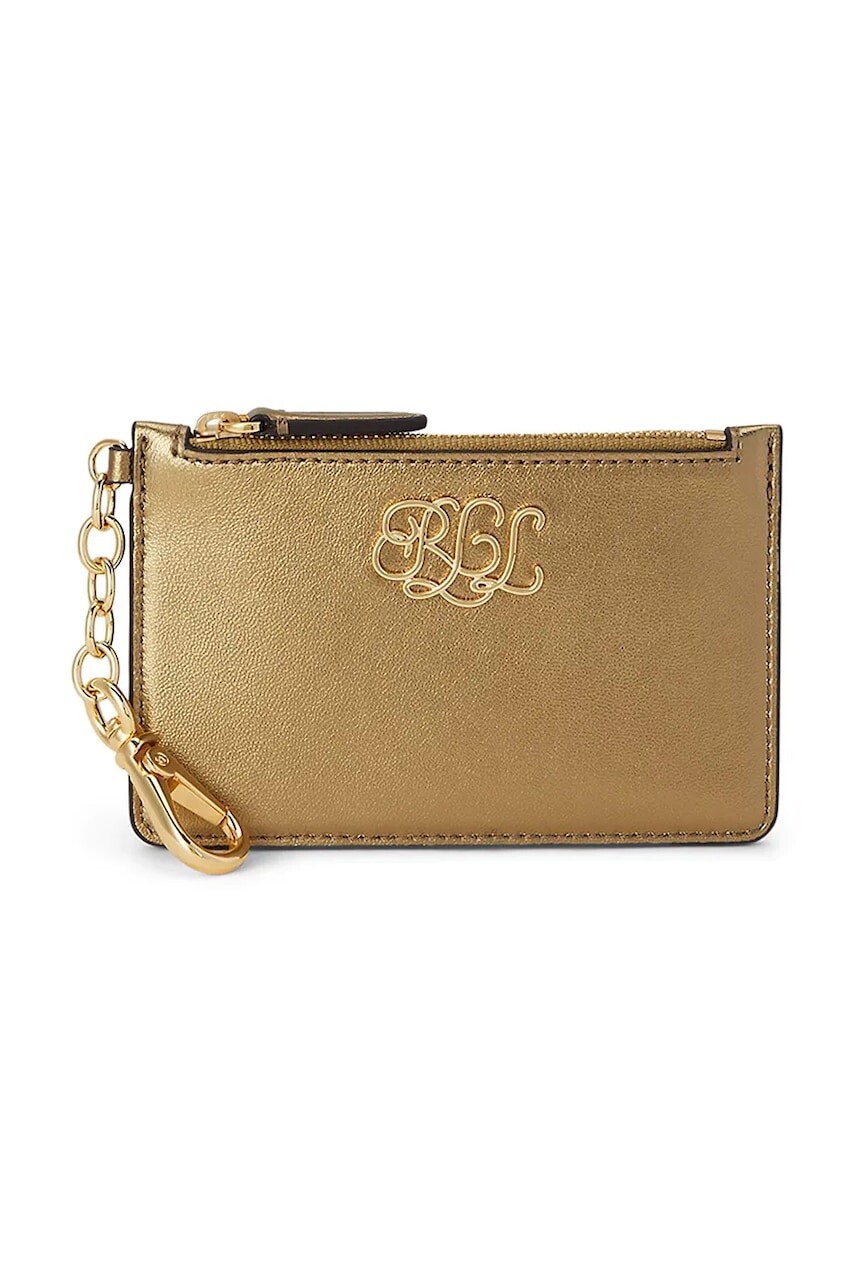 Kožené puzdro na karty Lauren Ralph Lauren zlatá farba, 432982049