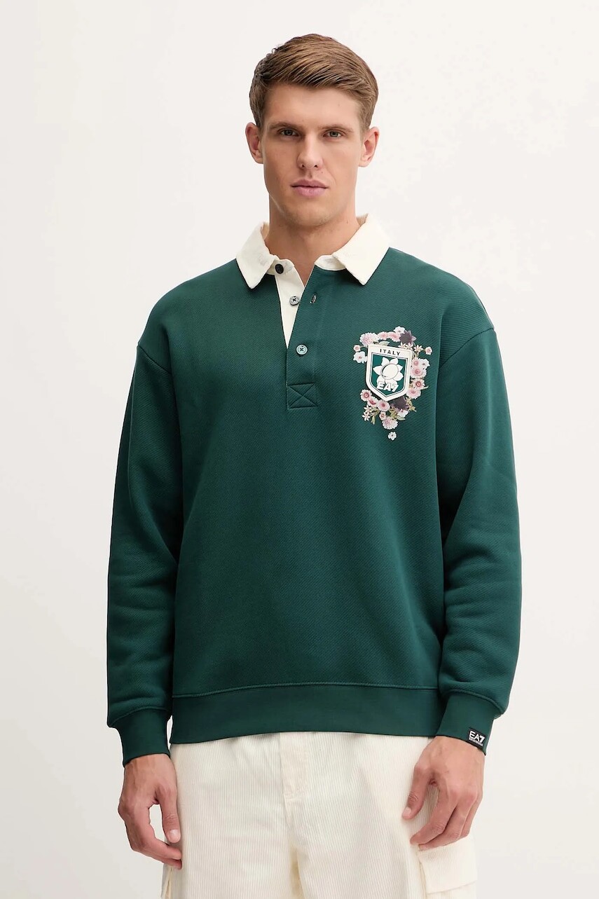 Bavlnená mikina EA7 Emporio Armani zelená farba, s potlačou, AF16427.7X000142