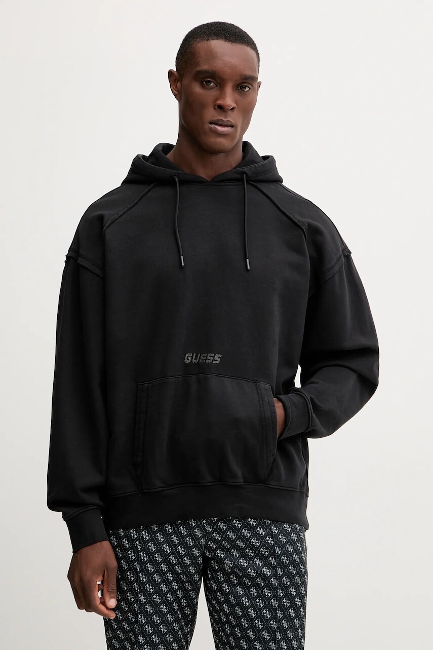 Bavlnená mikina Guess LASI čierna farba, s kapucňou, s nášivkou, Z5BQ10 KCE91