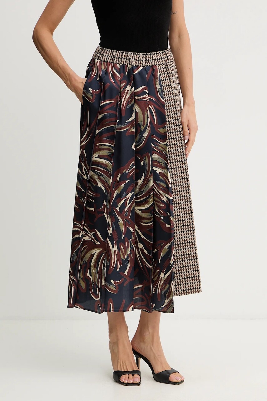 Sukňa s prímesou vlny Weekend Max Mara FANALE tmavomodrá farba, midi, áčkový strih, 2525106092600