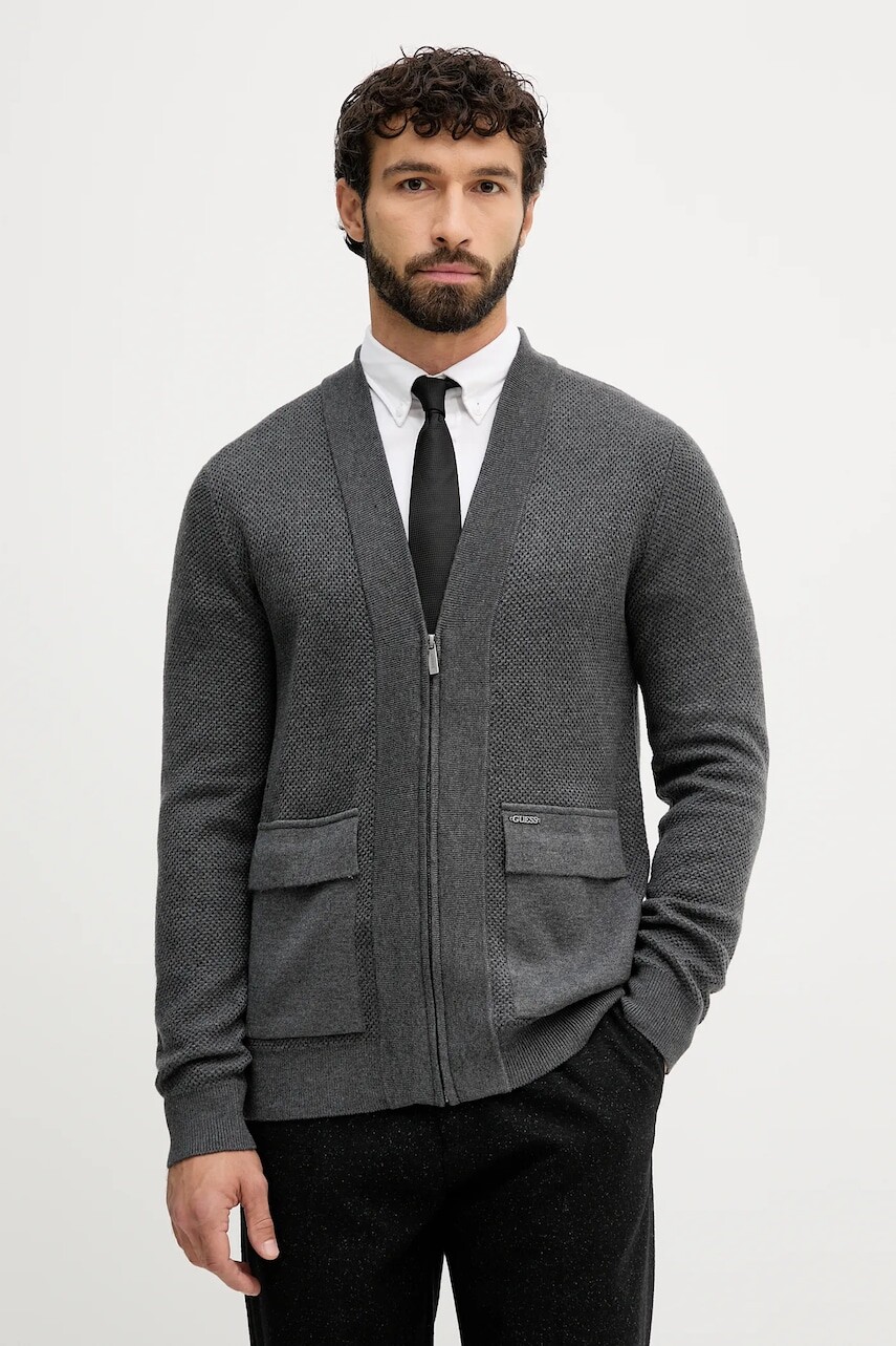 Kardigan s prímesou vlny Guess JAMISON šedá farba, M5BR10 Z0432