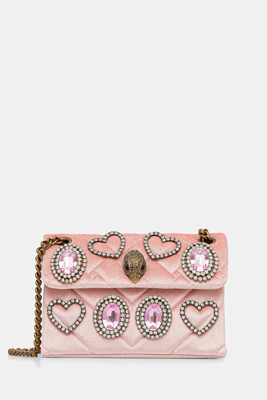 Zamatová kabelka Kurt Geiger London VELVET MINI KENSINGTON ružová farba, 5018753789