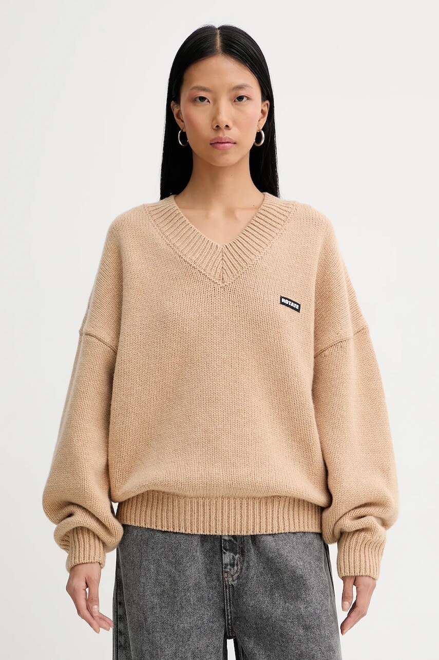 Vlnený sveter Rotate béžová farba, 1147631753