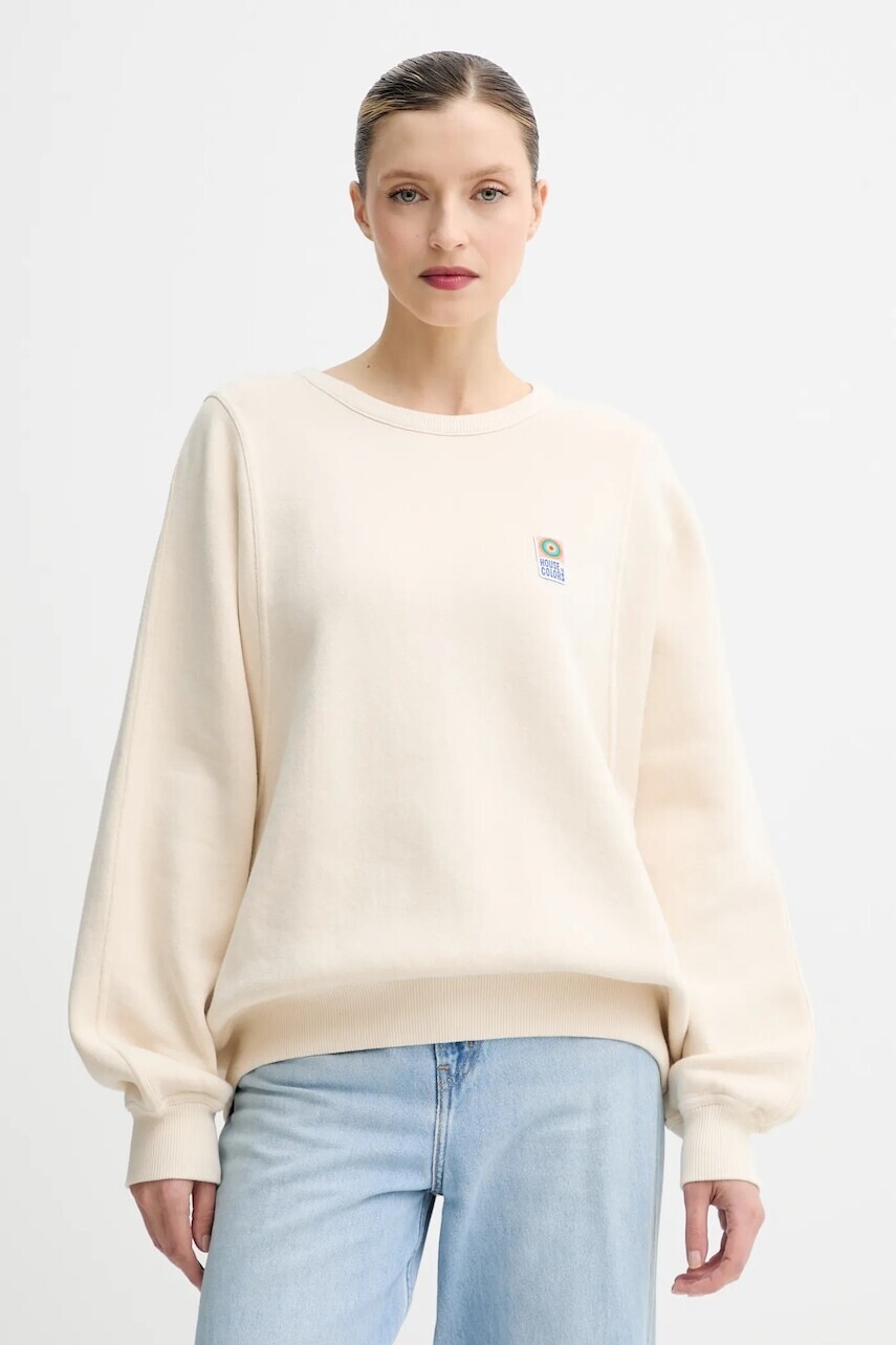 Mikina American Vintage béžová farba, s nášivkou, FIK03A