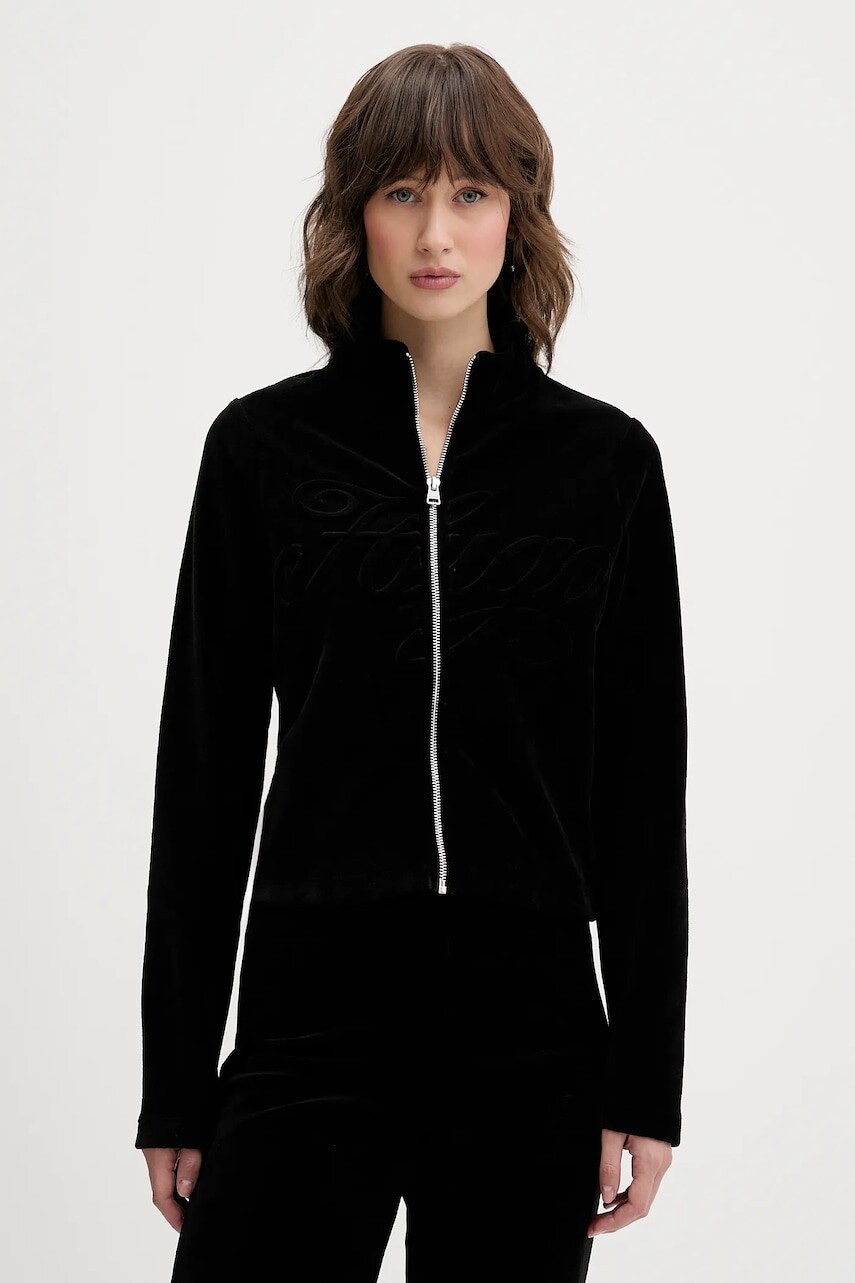 Velúrová mikina Hugo Blue čierna farba, jednofarebná, 50549486