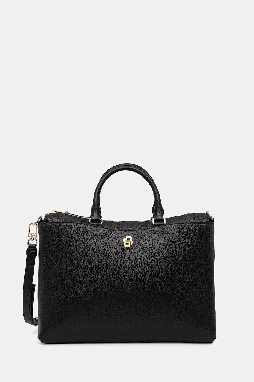 Kožená kabelka BOSS čierna farba, 50552192