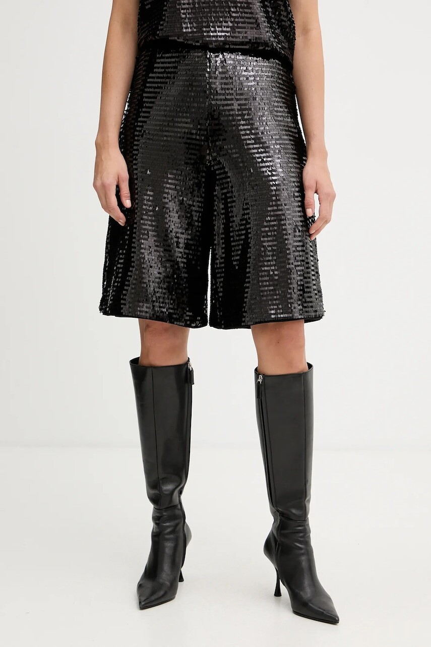 Šortky Armani Exchange čierna farba, jednofarebná, vysoký pás, XW001773 AF16152