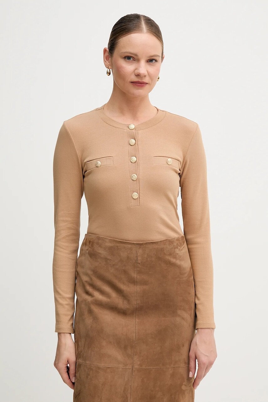 Tričko s dlhým rukávom Marc Aurel béžová farba, 7705-7001-73918