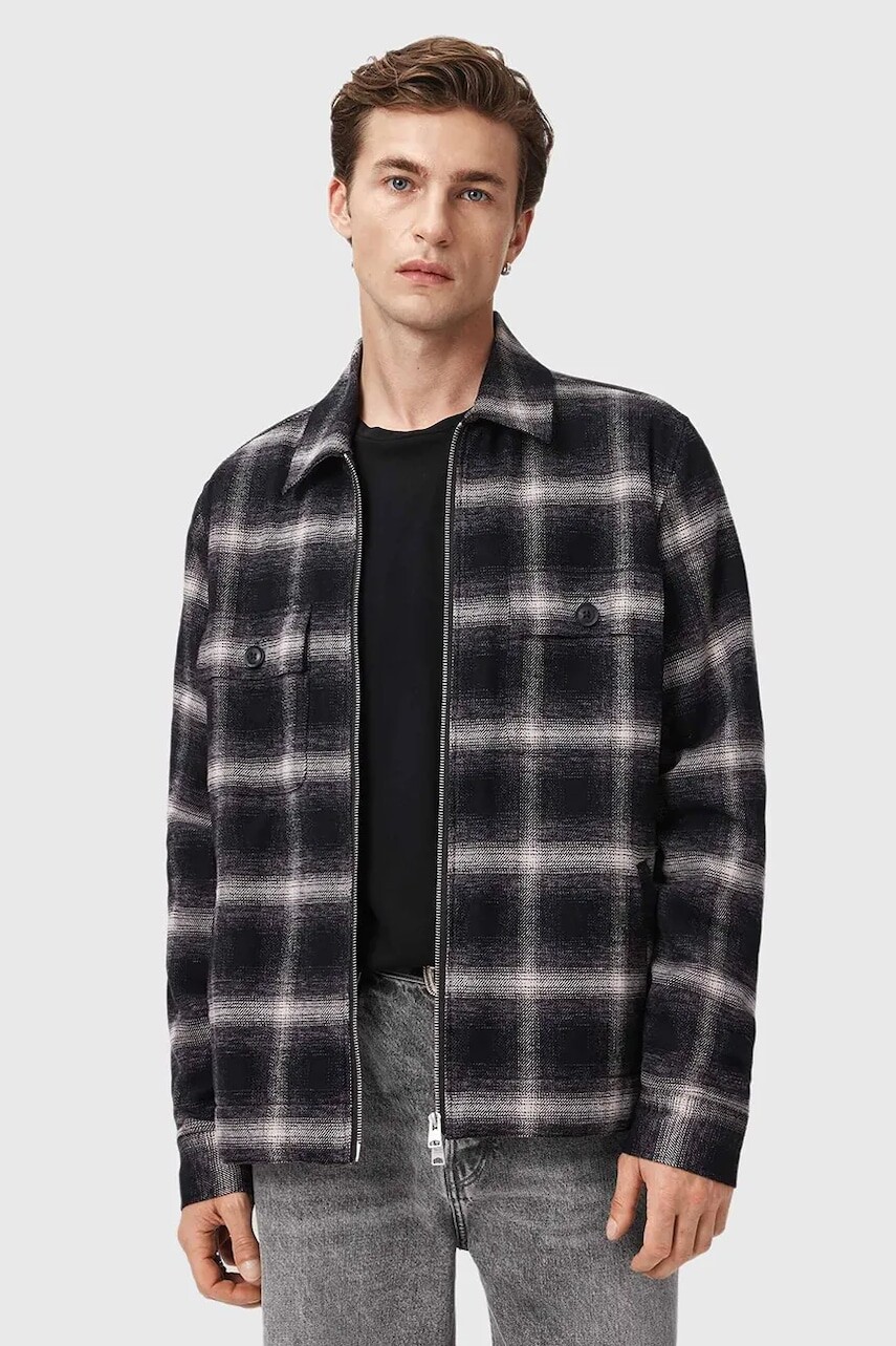 Košeľové sako AllSaints BAYO čierna farba, prechodná, M026OD