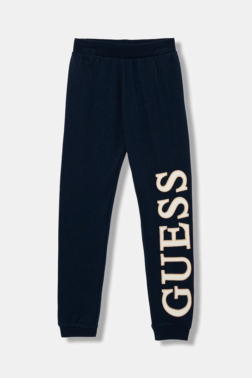 Detské tepláky Guess tmavomodrá farba, s nášivkou, J5BQ14 KAX74