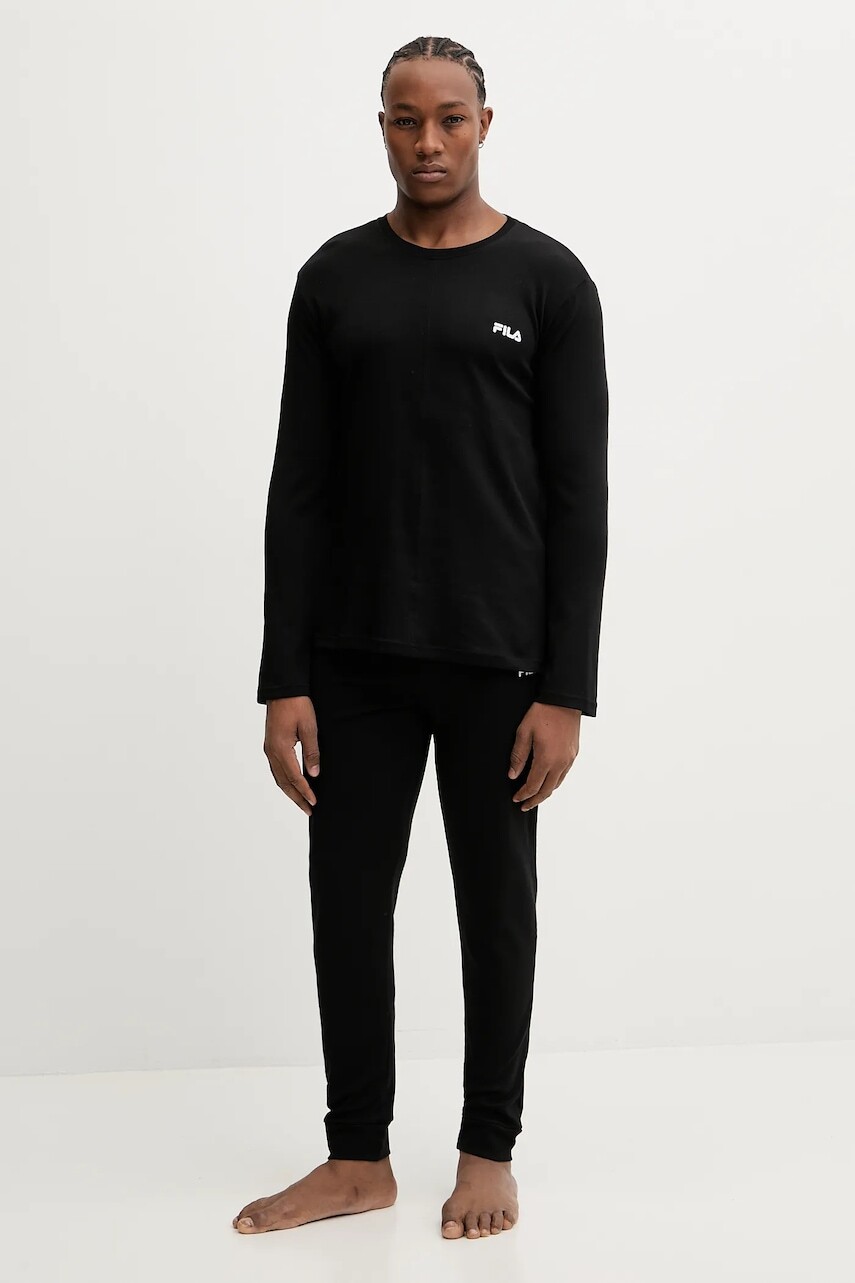 Bavlnené pyžamo Fila čierna farba, jednofarebné, FPW1234