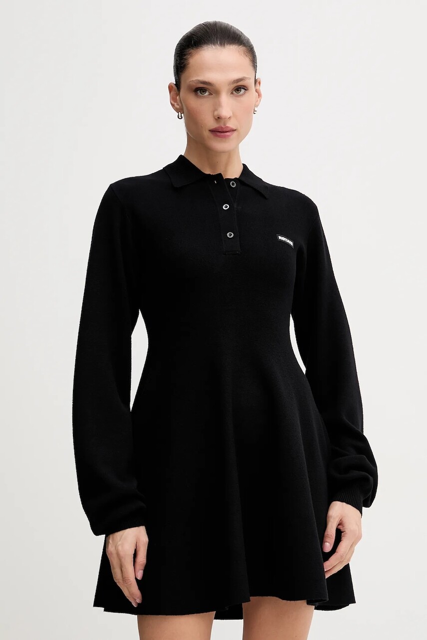 Šaty s prímesou vlny Rotate čierna farba, mini, áčkový strih, 115488100