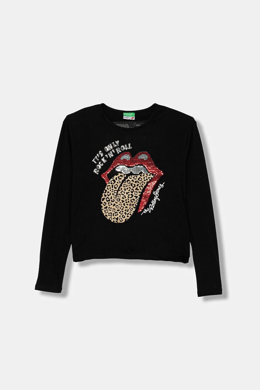 Detské tričko s dlhým rukávom United Colors of Benetton čierna farba, 3ATNC10RI