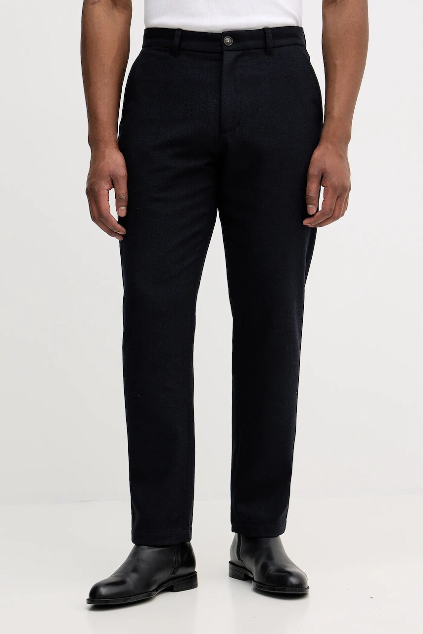 Nohavice s prímesou vlny Barbour tmavomodrá farba, rovný strih, MTR0778