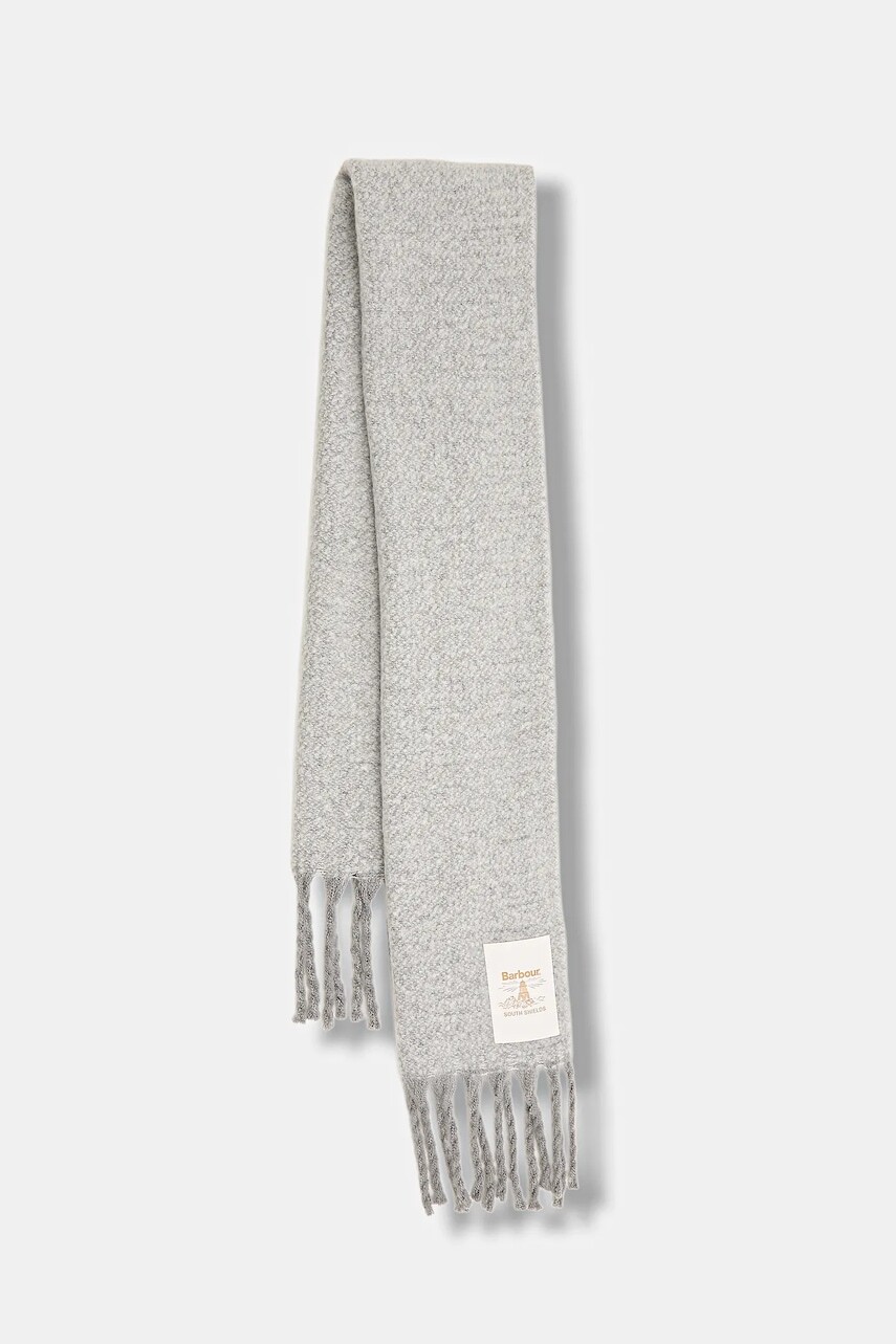 Šál Barbour šedá farba, jednofarebný, LSC0458