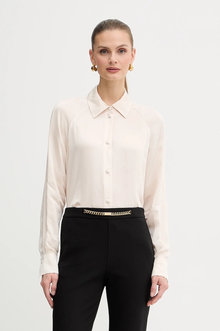 Košeľa Armani Exchange béžová farba, voľný strih, s klasickým golierom, XW000666 AF16121