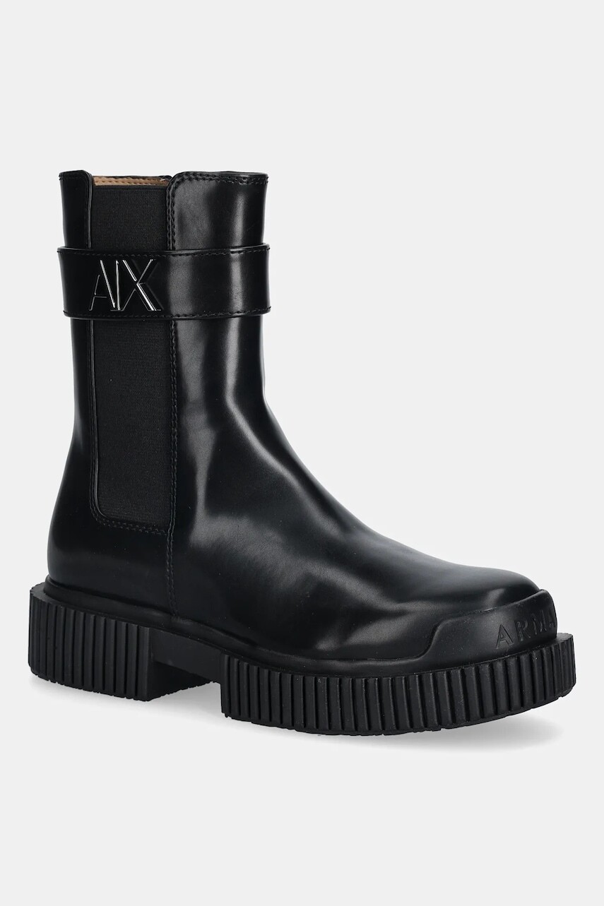 Topánky chelsea Armani Exchange čierna farba, na plochom podpätku, XW001634 AF17474 UC001
