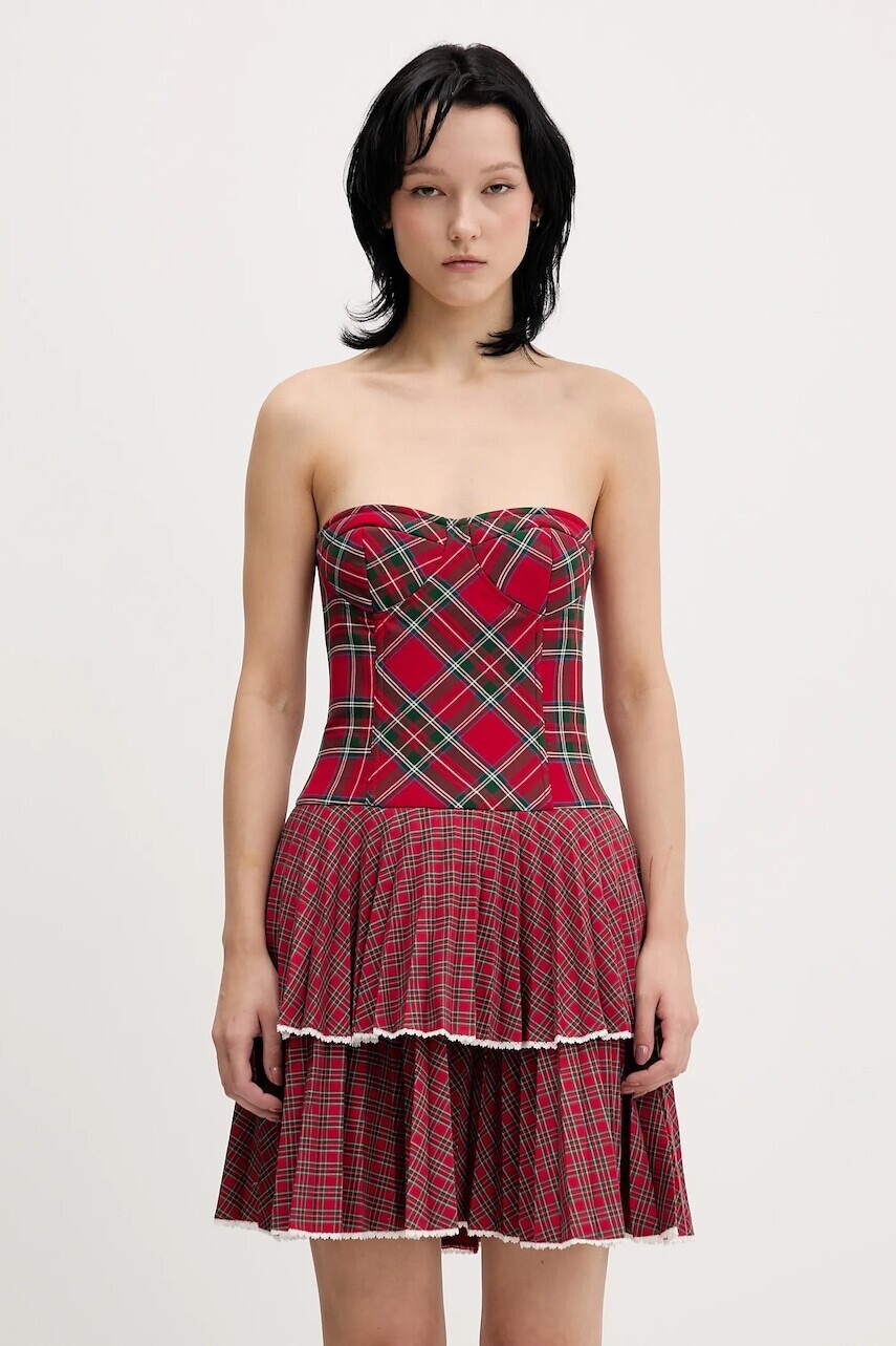 Šaty Tommy Jeans červená farba, mini, áčkový strih, DW0DW22487