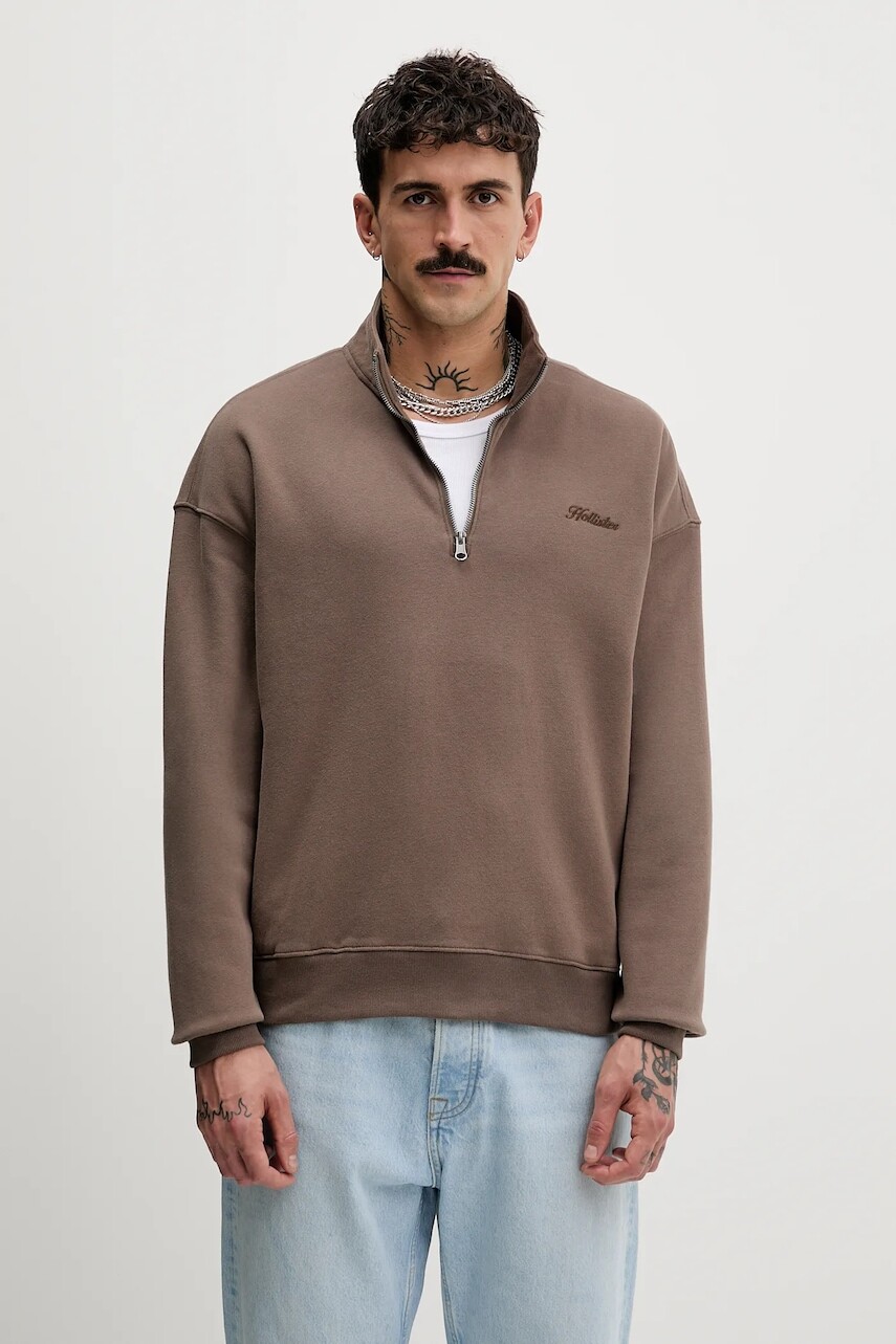 Mikina Hollister Co. hnedá farba, jednofarebné, KI322-5372-420