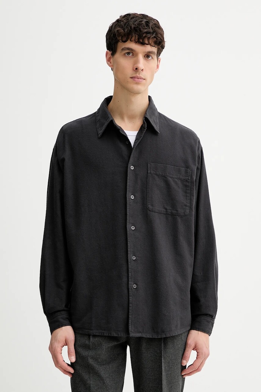 Bavlnená košeľa American Vintage šedá farba, voľný strih, s klasickým golierom, MENY06A