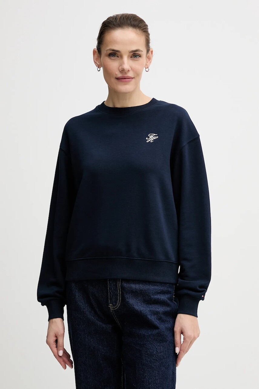 Mikina Tommy Hilfiger tmavomodrá farba, s nášivkou, WW0WW49418