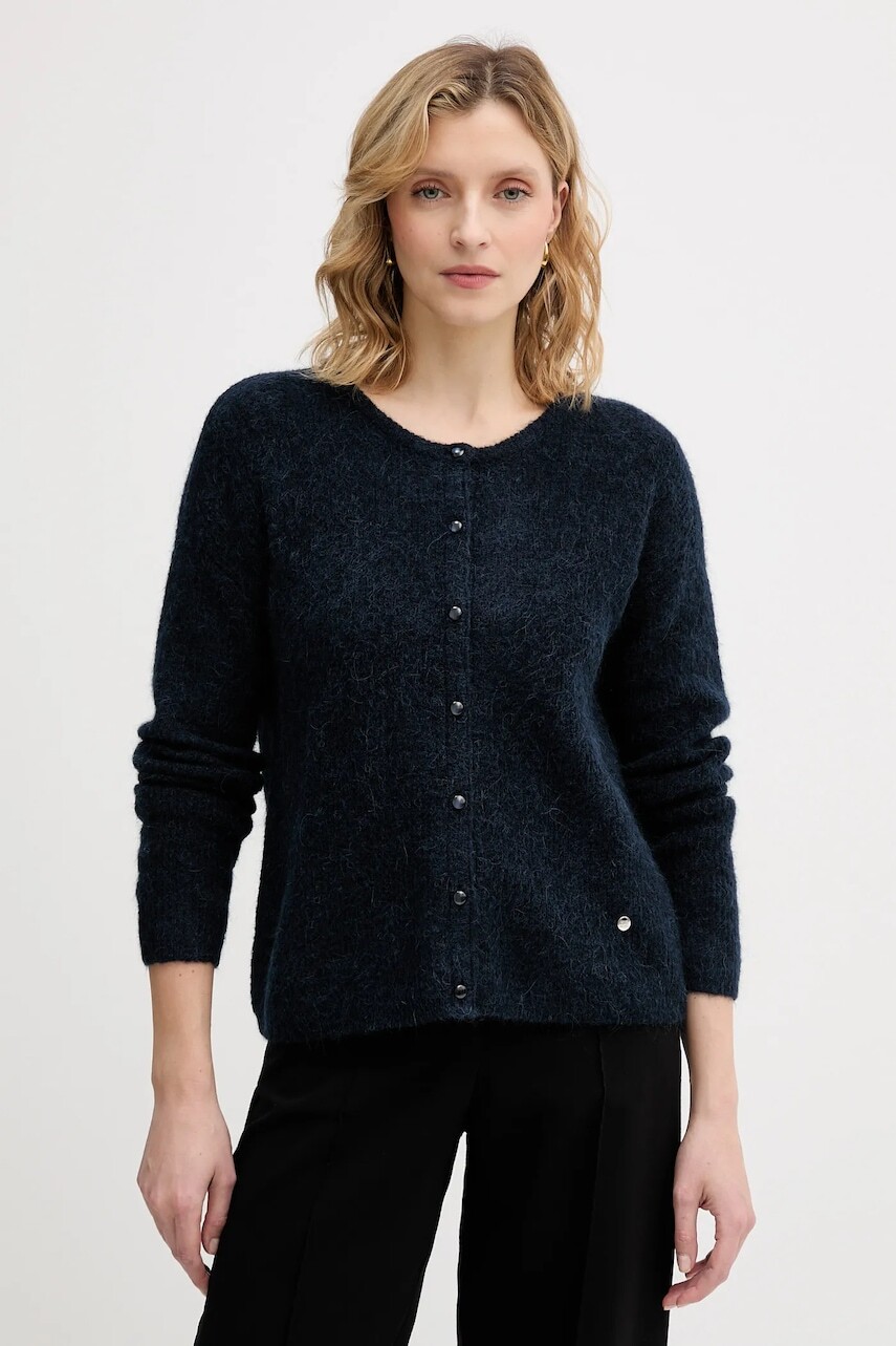 Kardigán s prímesov alpaky Mos Mosh Almine tmavomodrá farba, ľahký, 158680