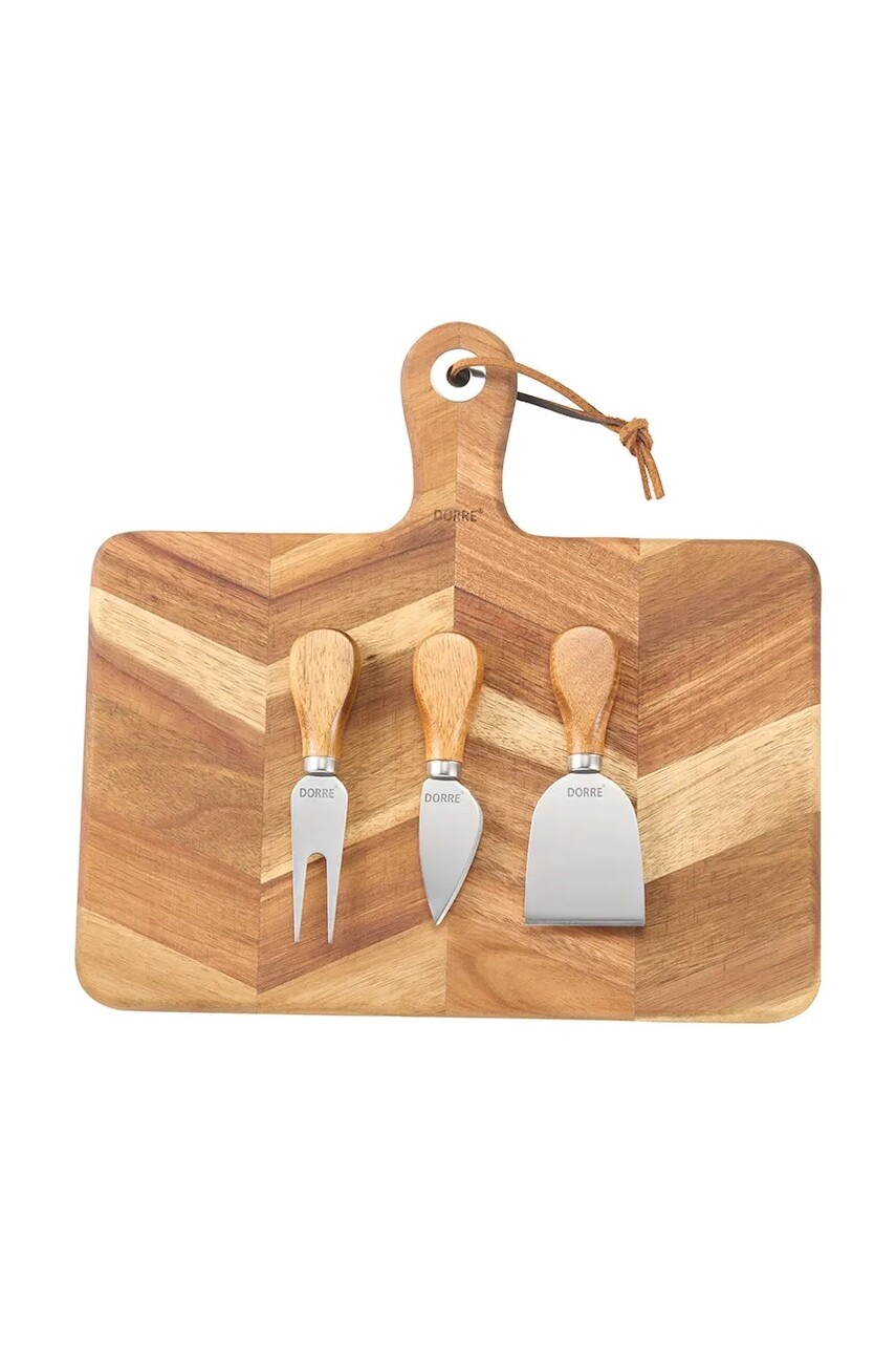 Doska na servírovanie syra s príborom Dorre Ollie 30 x 29 cm 4 elementy béžová farba