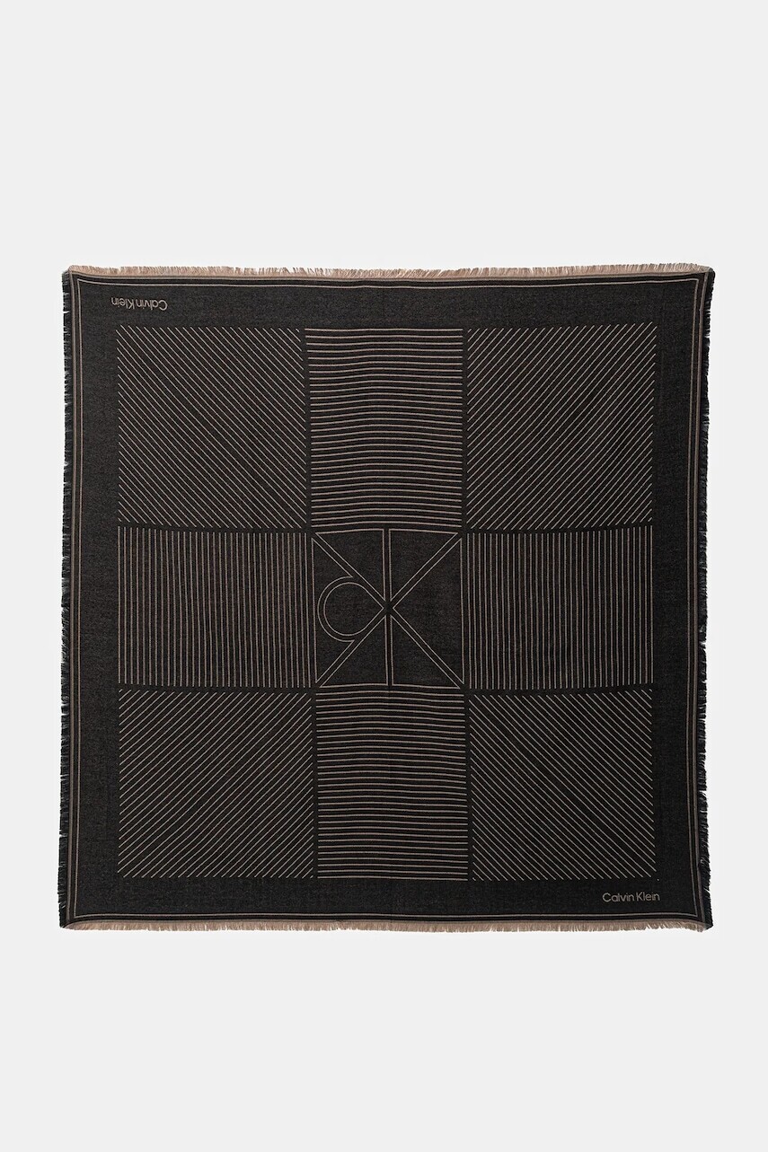 Šatka Calvin Klein čierna farba, vzorovaná, LV04F8073G