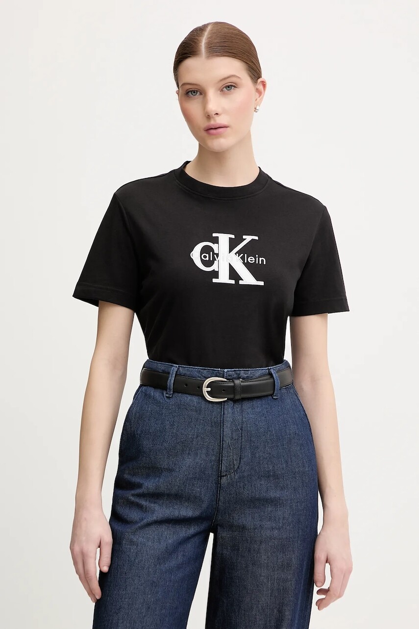 Bavlnené tričko Calvin Klein Jeans dámske, čierna farba, LV047E819G
