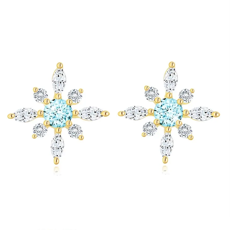 Náušnice zo žltého 14K zlata kvet s okrúhlym topásom a zirkónmi