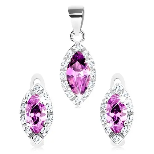 Ródiovaný set, striebro 925, zrnko tanzanitovej farby s čírym lemom