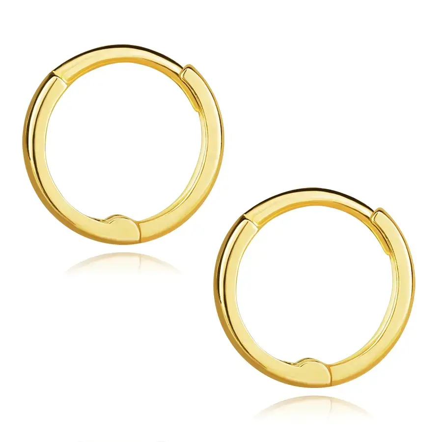 Náušnice v žltom 9K zlate - hladké kruhy, kĺbové zapínanie, 10 mm