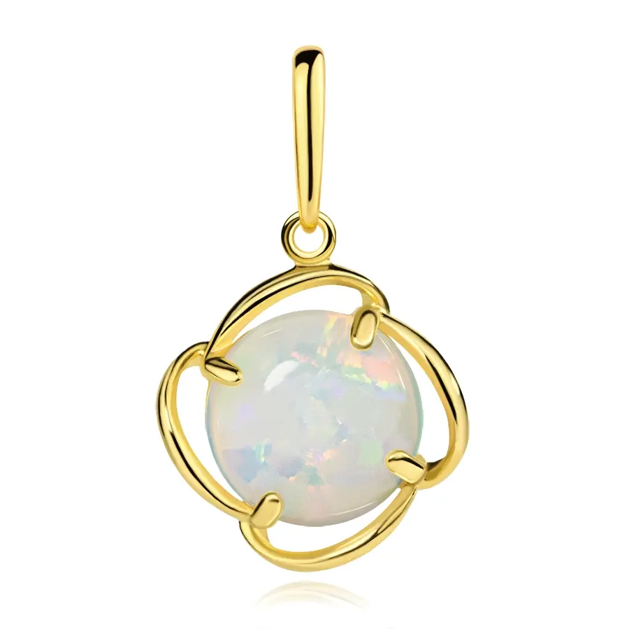 Zlatý prívesok 9K v tvare kvetu so syntetickým bielym opálom