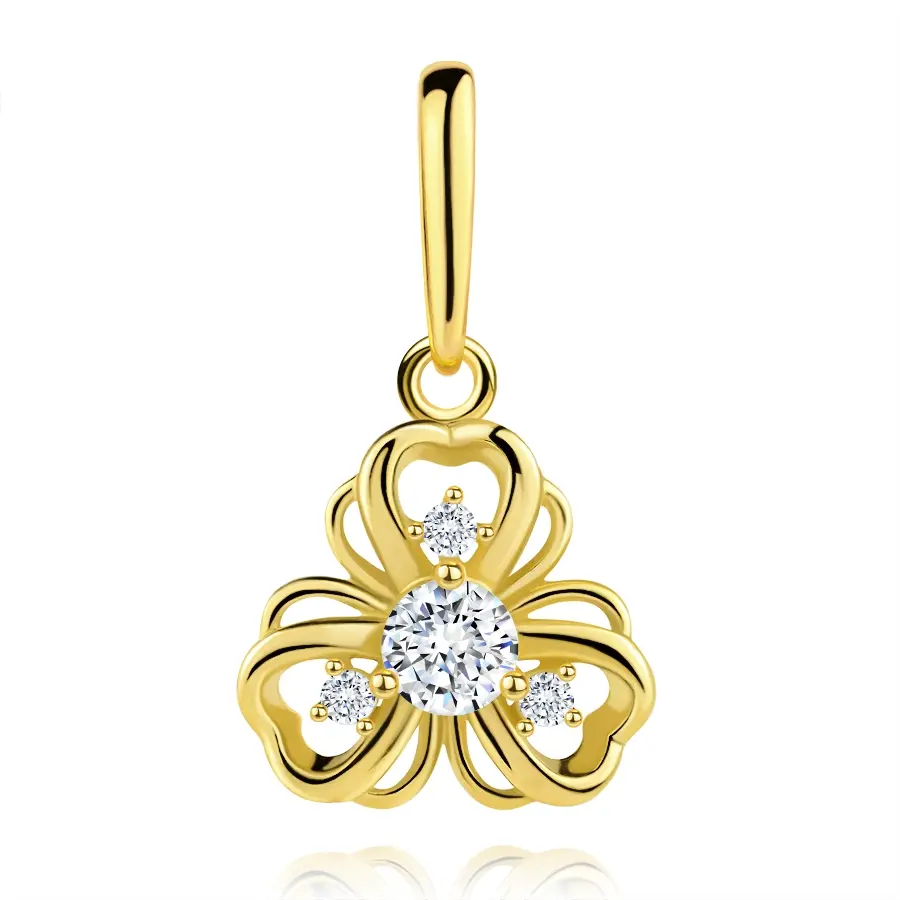 Zlatý prívesok 9K kvet s vrstvenými lupeňmi a zirkónmi