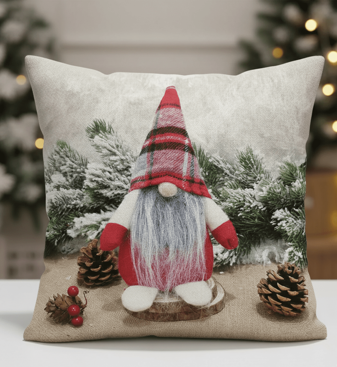 Vianočná 3D návliečka, Škriatok s károvanou kockou, 40 x 40 cm