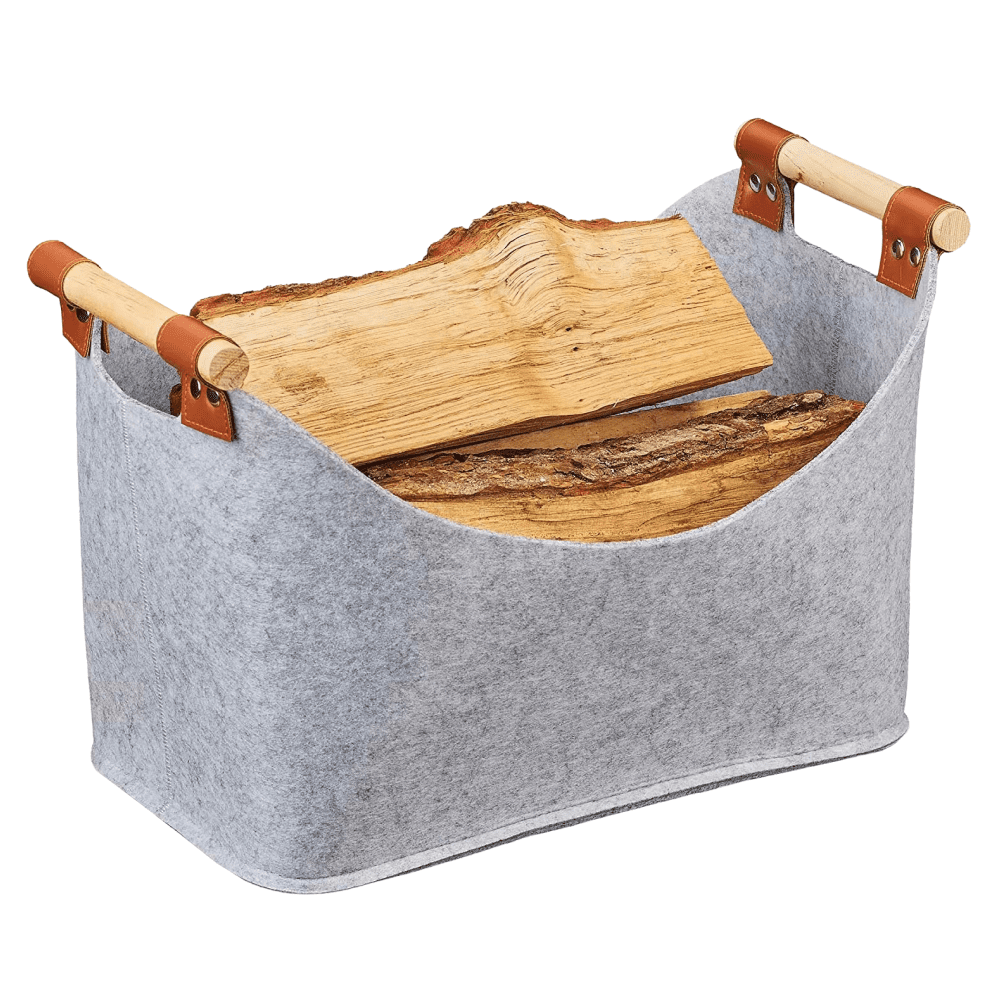 Koš na drevo, látka, sivá/hnedá, POLKO