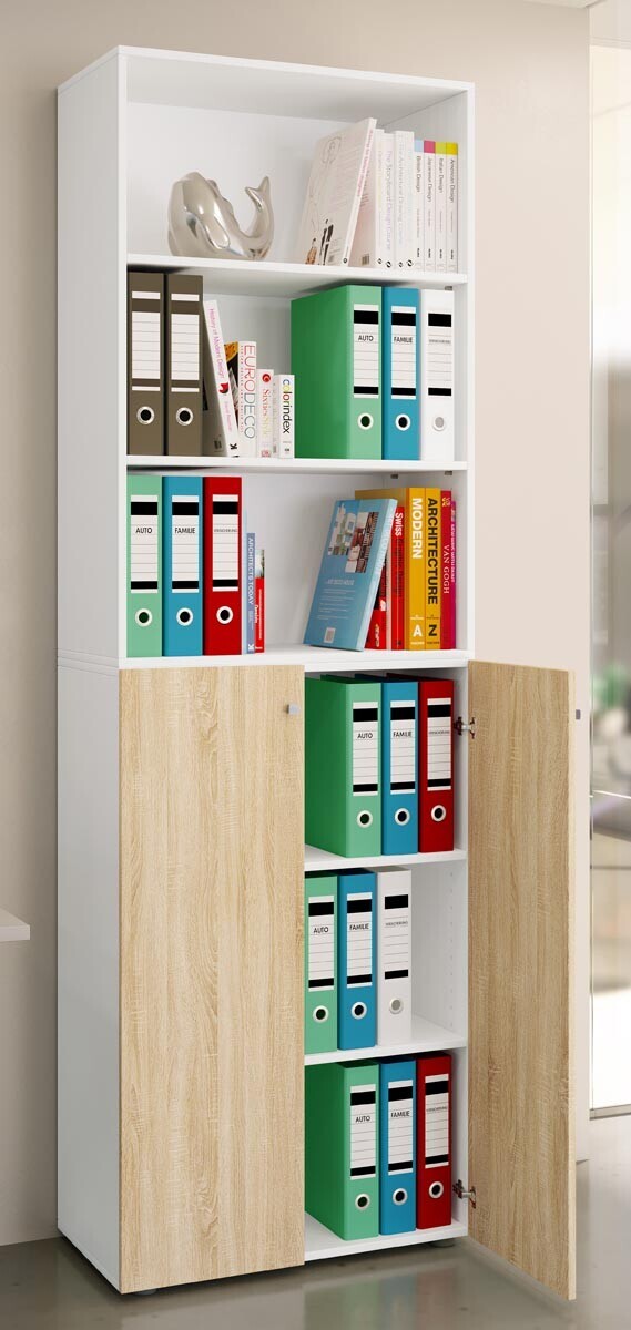 Kancelárska skriňa Lona 2XL s otočnými dverami + polička, biela