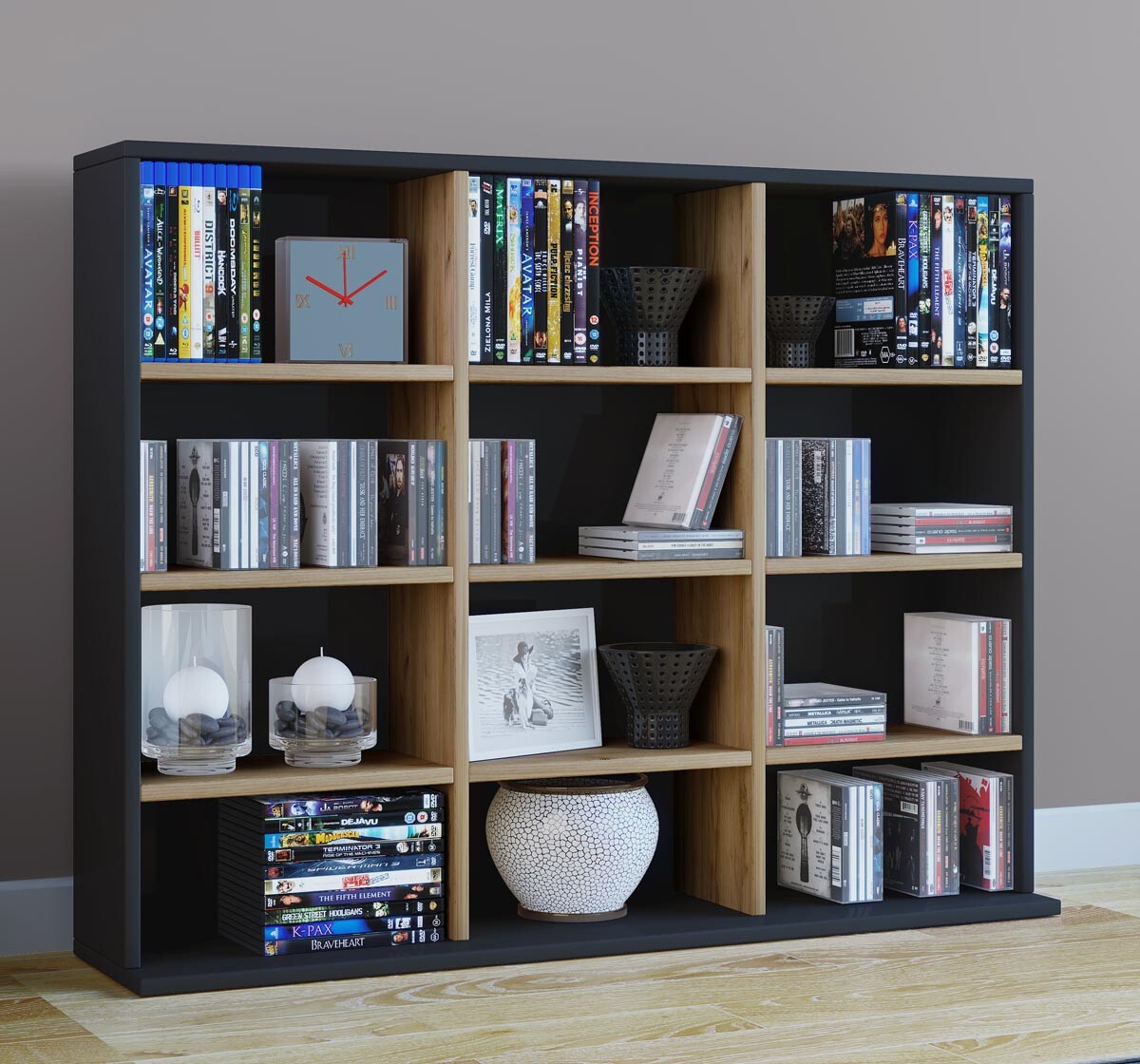 Drevený stojan na CD a DVD Megosa L, čierny