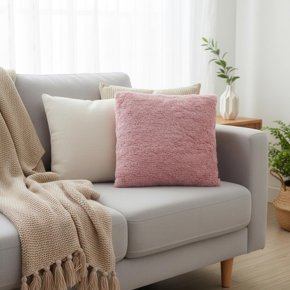 Dekoračný vankúš s plyšovým povrchom, 45 x 45 cm, ružový