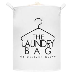 Úložný kôš na bielizeň - biely s čiernym nápisom