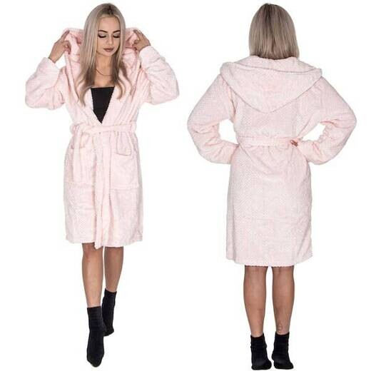 Dámsky plyšový župan WARM s kapucňou - L/XL - ružový