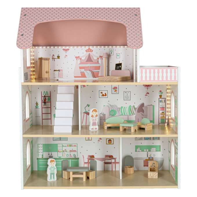 Drevený domček pre bábiky LULILO Peonio 70cm LED ružový