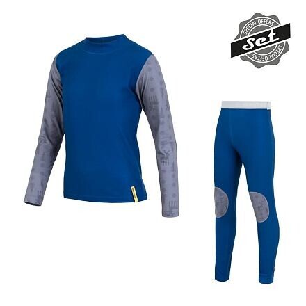 SENSOR FLOW SET detské tričko dl. rukáv + spodky modrá / soby Veľkosť: 130 8592837030319