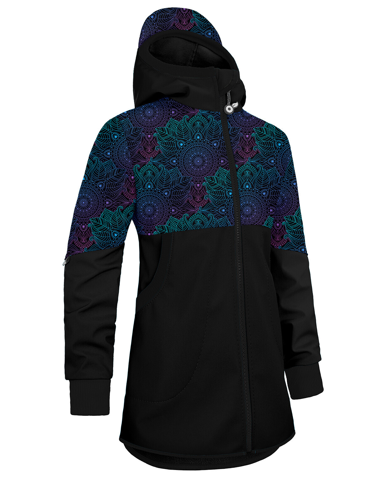 Unuo Unuo, Dievčenské softshellový kabát s fleecom Street, Čierna, Temná mandala Veľkosť: 110/116 8596227100644