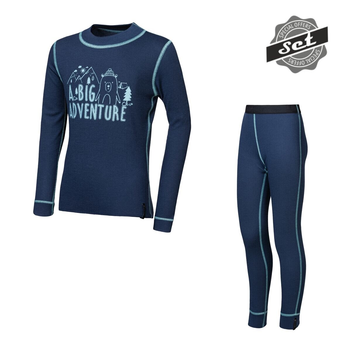 SENSOR DOUBLE FACE SET ADVENTURE detský tričko dl.rukáv + spodky deep blue Veľkosť: 90