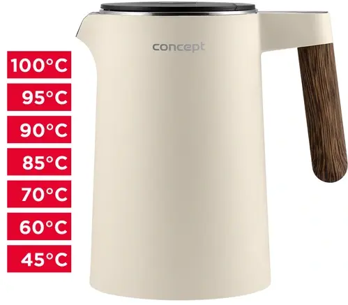 CONCEPT Rýchlovarná kanvica s reguláciou teploty 1,5 l NORWOOD, vanilková RK3304